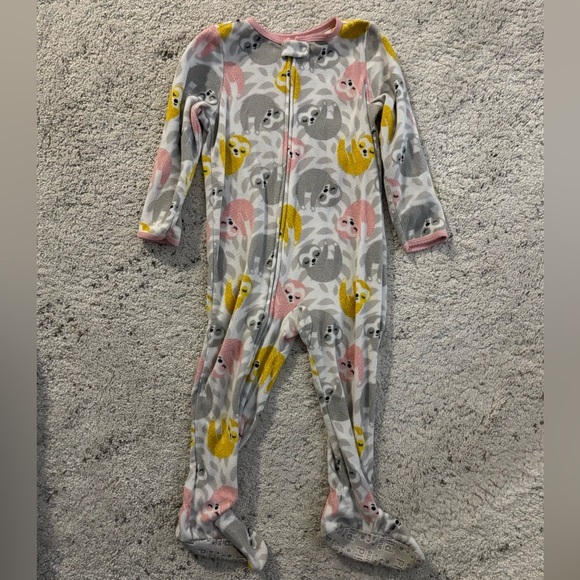 Child of Mine Carter's Fleece Pink and Yellow Sloth Footie Sleeper Size 3T - Picture 1 of 7